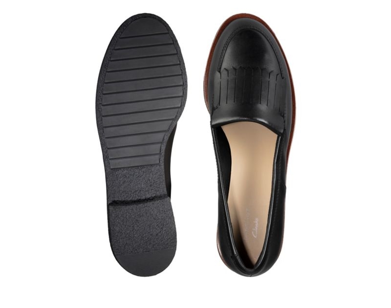 Clarks Griffin Kilt Loafers Flat Shoes Black Women - India L3Z9205-K1
