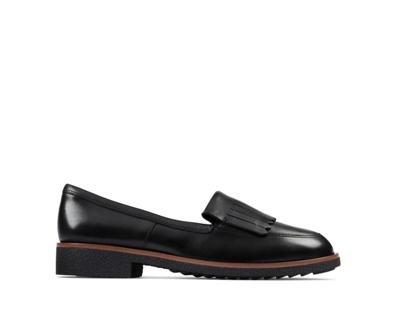 Clarks Griffin Kilt Loafers Flat Shoes Black Women - India L3Z9205-K1