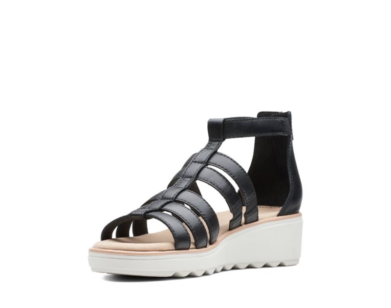 Clarks Jillian Nina Wedge Sandals Black Women - India A6L9715-K3