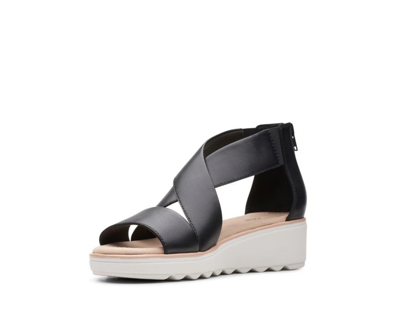 Clarks Jillian Rise Sandals Wedge Sandals Black Women - India H3C3393-R7
