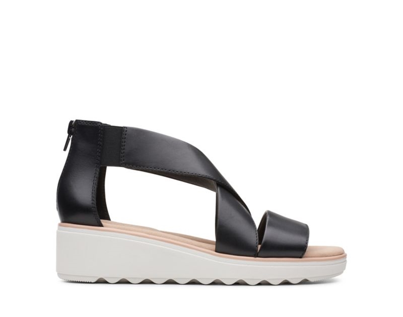 Clarks Jillian Rise Sandals Wedge Sandals Black Women - India H3C3393-R7