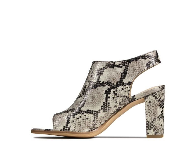 Clarks Kaylin 85 Sling Heeled Sandals Grey Snake Women - India I3Z8754-A4