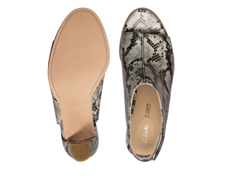 Clarks Kaylin 85 Sling Heeled Sandals Grey Snake Women - India I3Z8754-A4