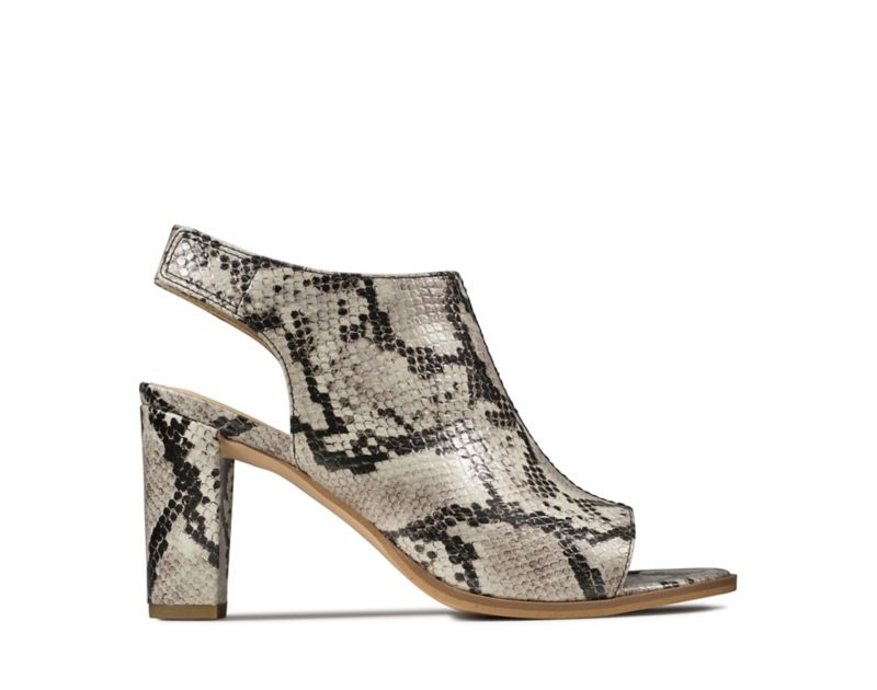 Clarks Kaylin 85 Sling Heeled Sandals Grey Snake Women - India I3Z8754-A4