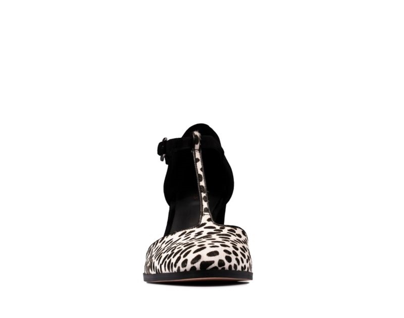 Clarks Kaylin 85 T Bar Heeled Sandals Black Shoes Leopard Women - India W0C1118-D5