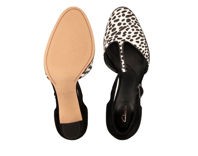 Clarks Kaylin 85 T Bar Heeled Sandals Black Shoes Leopard Women - India W0C1118-D5