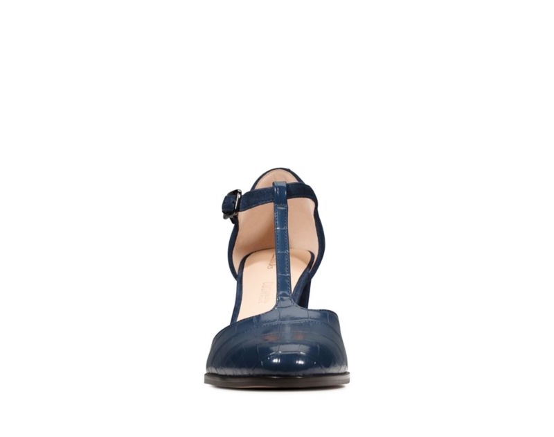 Clarks Kaylin 85 T Strap Heeled Sandals Heels Navy Women - India E8D2403-P1