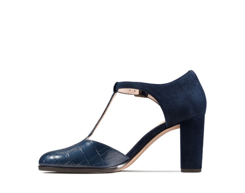 Clarks Kaylin 85 T Strap Heeled Sandals Heels Navy Women - India E8D2403-P1