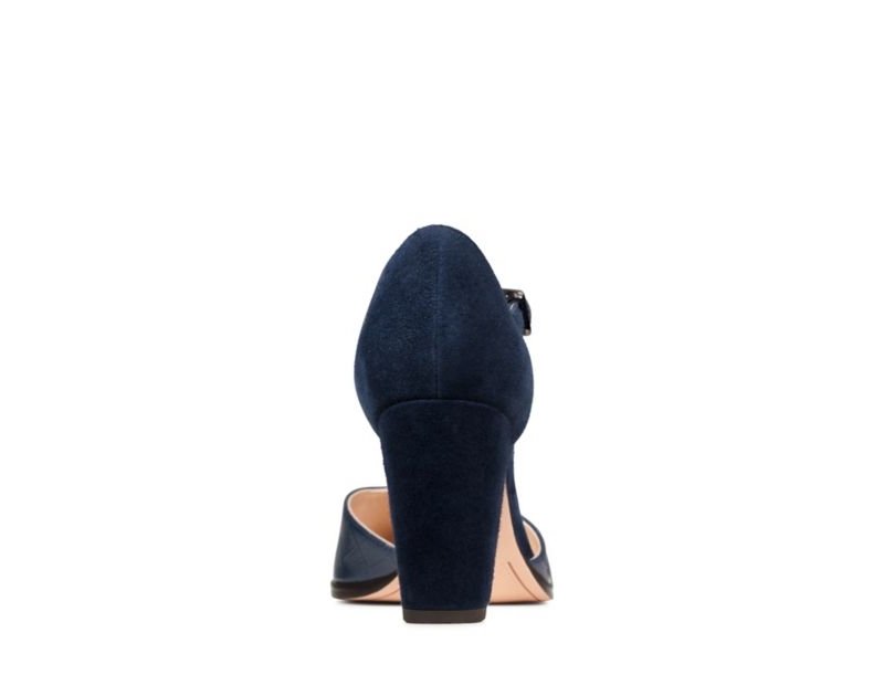 Clarks Kaylin 85 T Strap Heeled Sandals Heels Navy Women - India E8D2403-P1