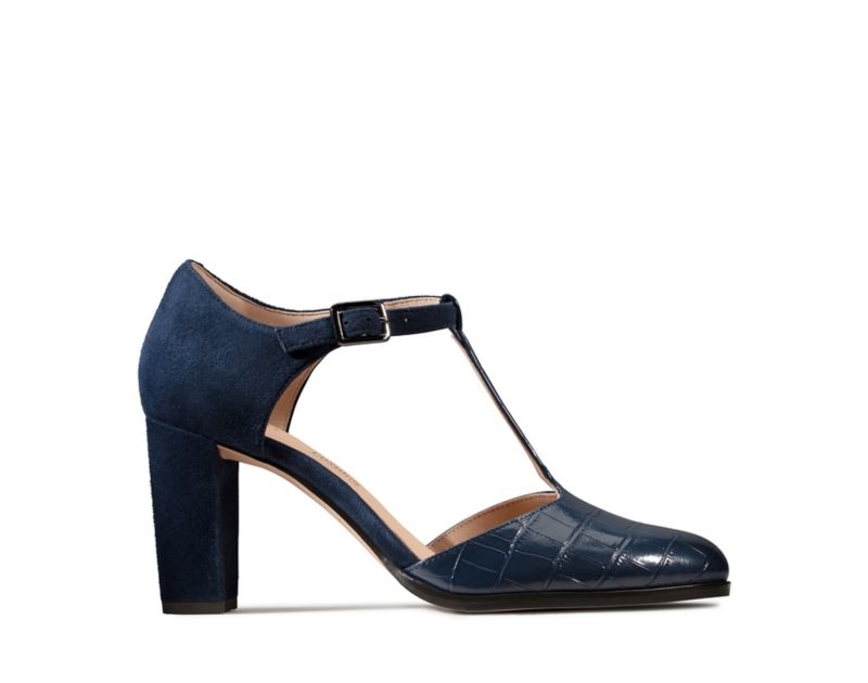 Clarks Kaylin 85 T Strap Heeled Sandals Heels Navy Women - India E8D2403-P1