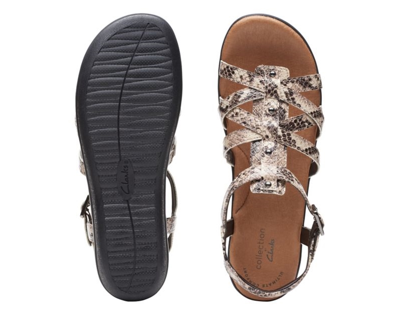 Clarks Manilla Bonita Flat Sandals Beige Snake Women - India P3V5253-J5