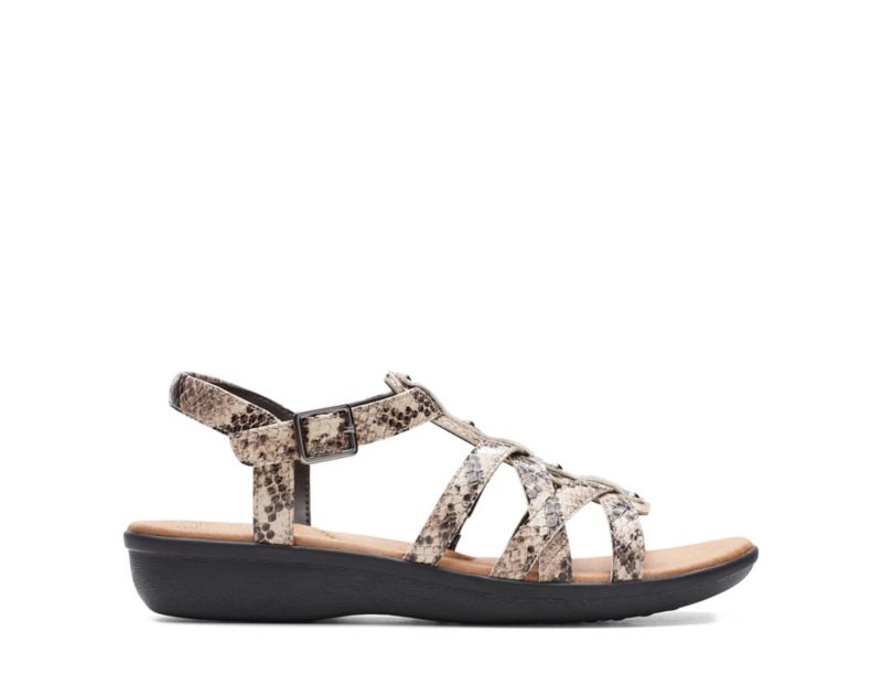 Clarks Manilla Bonita Flat Sandals Beige Snake Women - India P3V5253-J5