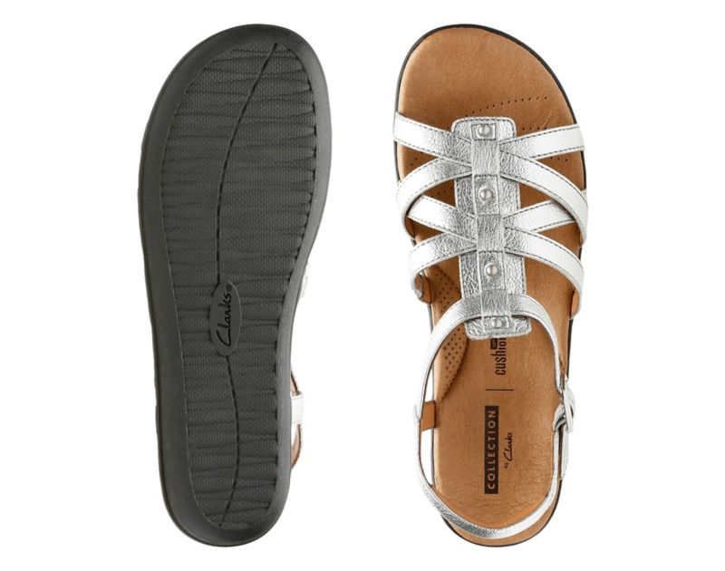 Clarks Manilla Bonita Sandals Flat Sandals Silver Women - India M8H0457-W2