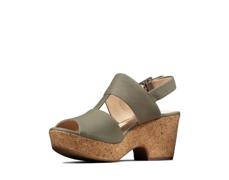 Clarks Maritsa Glad Heeled Sandals Olive Women - India A7X1478-I9