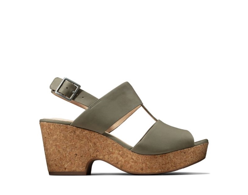 Clarks Maritsa Glad Heeled Sandals Olive Women - India A7X1478-I9