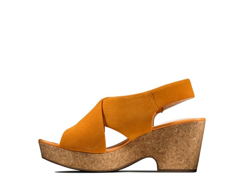 Clarks Maritsa Lara Wedge Sandals Heeled Sandals Orange Women - India L7W9285-N7