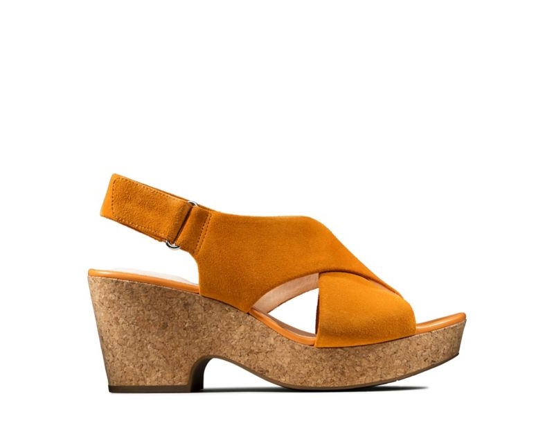 Clarks Maritsa Lara Wedge Sandals Heeled Sandals Orange Women - India L7W9285-N7