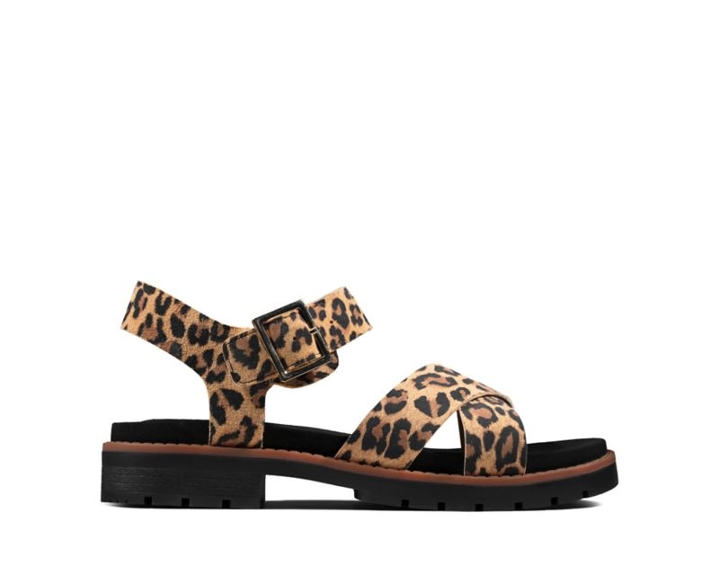 Clarks Orinoco Strap Flat Sandals Leopard Women - India Q3I5555-K8
