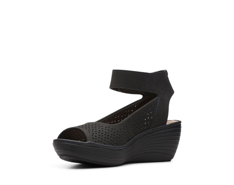 Clarks Reedly Jump Wedge Sandals Black Women - India R6B6259-C7