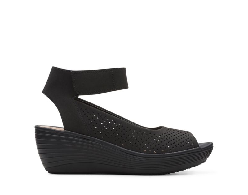Clarks Reedly Jump Wedge Sandals Black Women - India R6B6259-C7