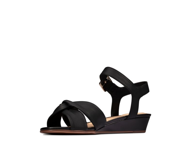 Clarks Sense Strap Wedge Sandals Black Women - India X6Y8781-J3