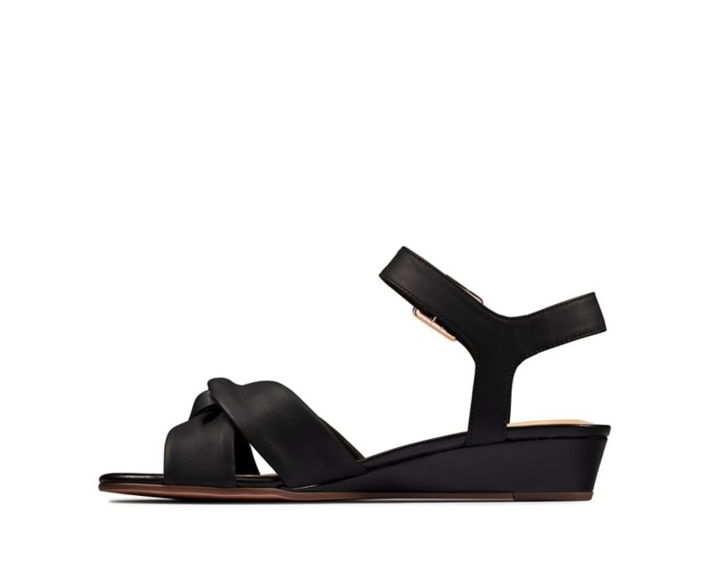 Clarks Sense Strap Wedge Sandals Black Women - India X6Y8781-J3