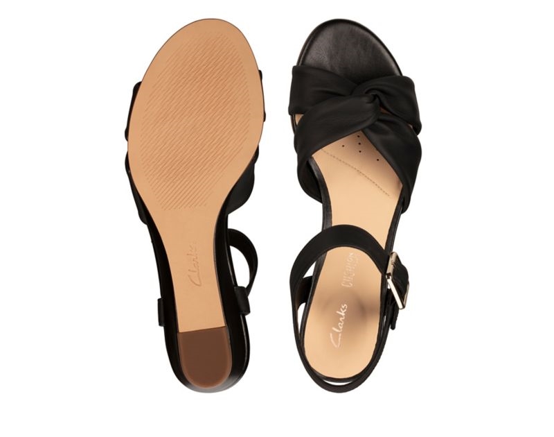 Clarks Sense Strap Wedge Sandals Black Women - India X6Y8781-J3