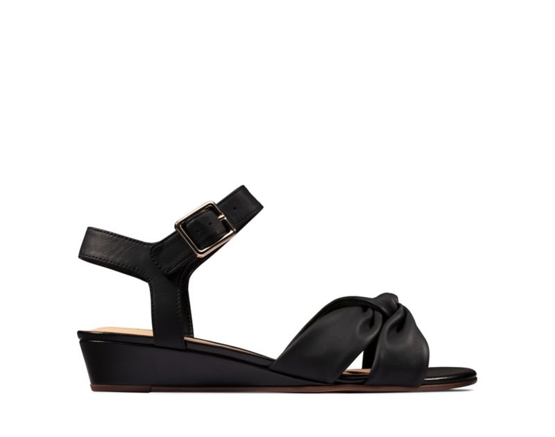 Clarks Sense Strap Wedge Sandals Black Women - India X6Y8781-J3