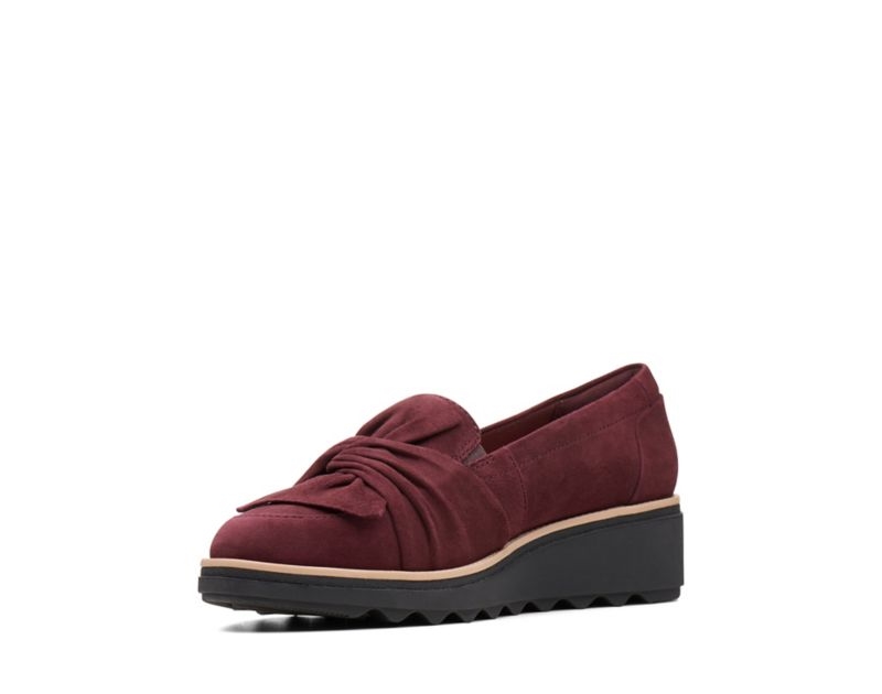 Clarks Sharon Dasher Loafers Wide Fit Shoes Burgundy Women - India S1F0575-M9
