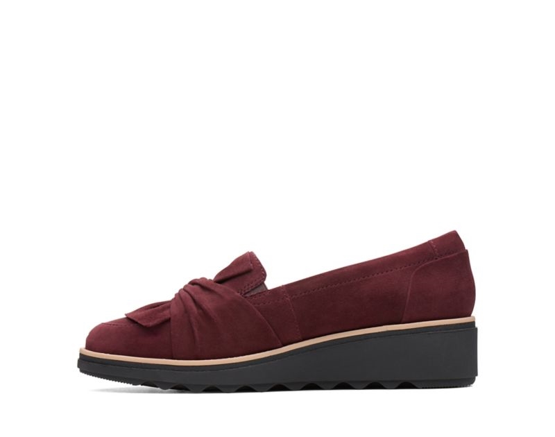 Clarks Sharon Dasher Loafers Wide Fit Shoes Burgundy Women - India S1F0575-M9