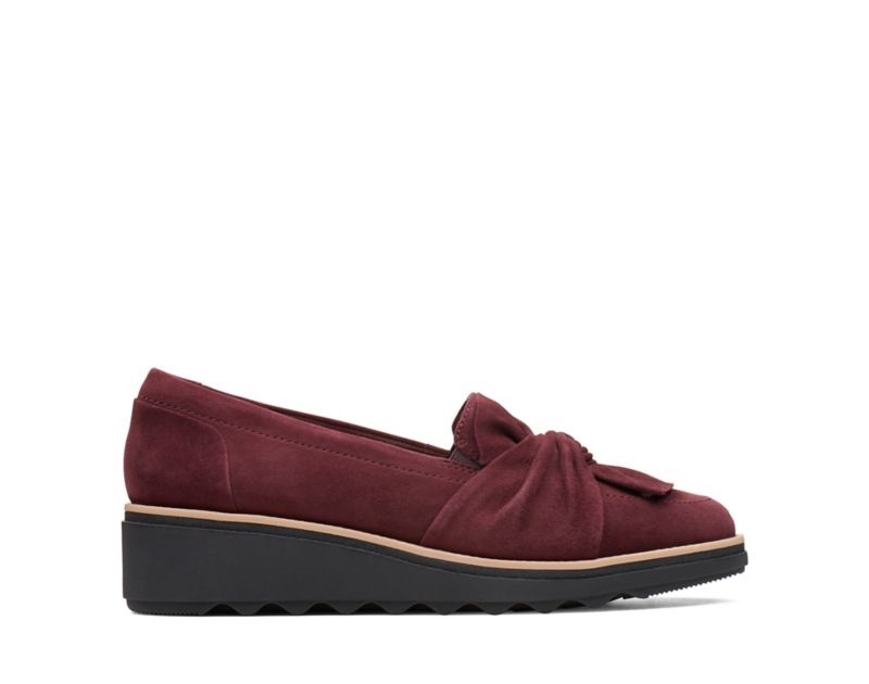 Clarks Sharon Dasher Loafers Wide Fit Shoes Burgundy Women - India S1F0575-M9