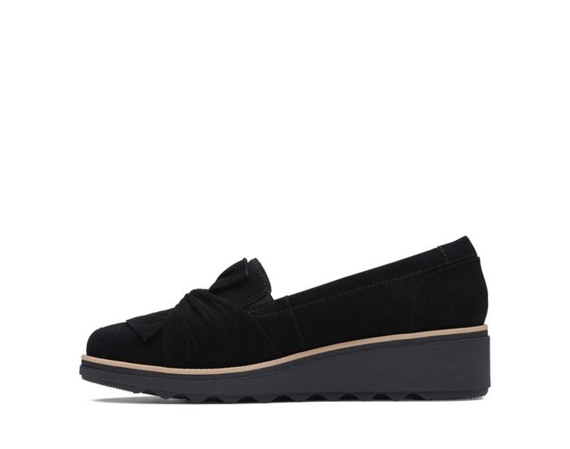 Clarks Sharon Dasher Wedge Shoes Wide Fit Shoes Black Women - India Q2S4985-L5