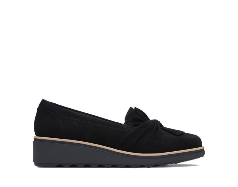 Clarks Sharon Dasher Wedge Shoes Wide Fit Shoes Black Women - India Q2S4985-L5