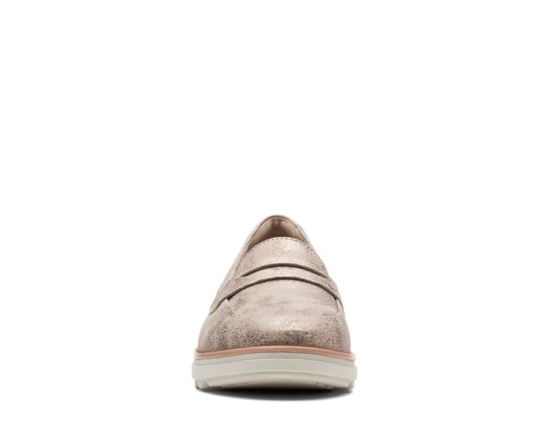 Clarks Sharon Ranch Wedge Sandals Loafers Silver Metal Women - India Z8B6576-C7