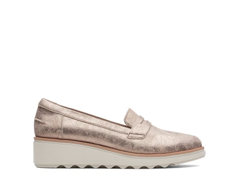 Clarks Sharon Ranch Wedge Sandals Loafers Silver Metal Women - India Z8B6576-C7