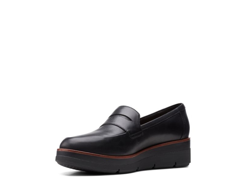 Clarks Shaylin Step Loafers Wide Fit Shoes Black Women - India Z9B5230-Y6