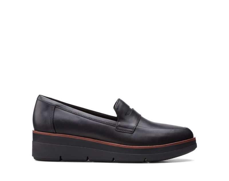 Clarks Shaylin Step Loafers Wide Fit Shoes Black Women - India Z9B5230-Y6