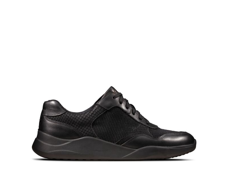 Clarks Sift Lace Trainers Black Snake Women - India M0B1757-P3