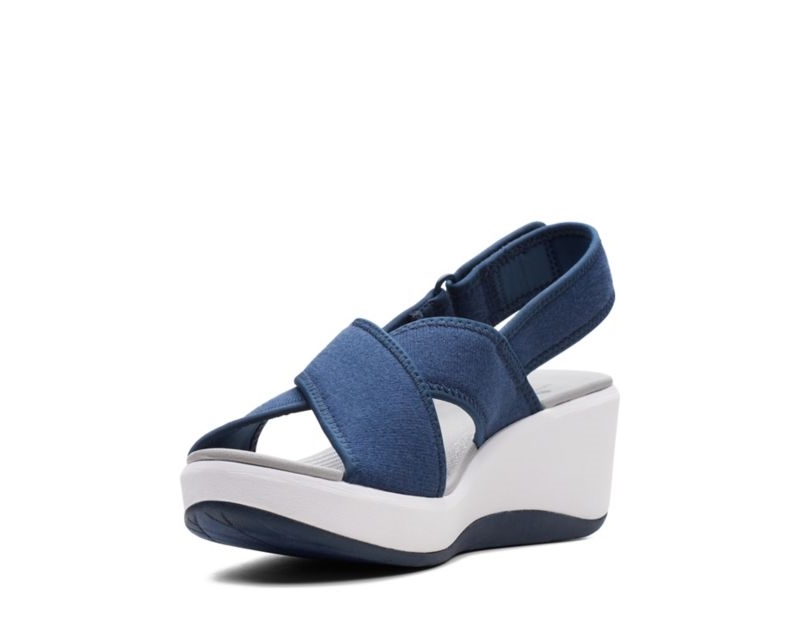 Clarks Step Cali Cove Wedge Sandals Navy Women - India U0W4480-Q9
