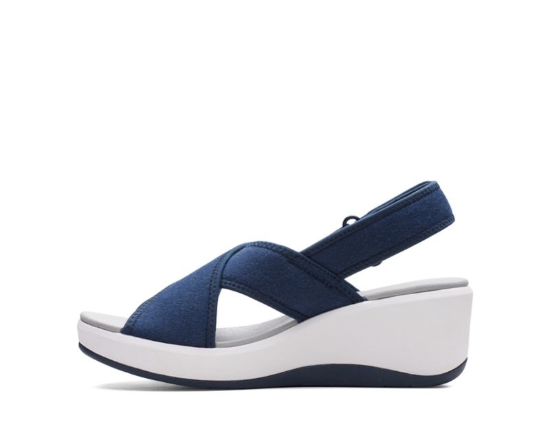 Clarks Step Cali Cove Wedge Sandals Navy Women - India U0W4480-Q9