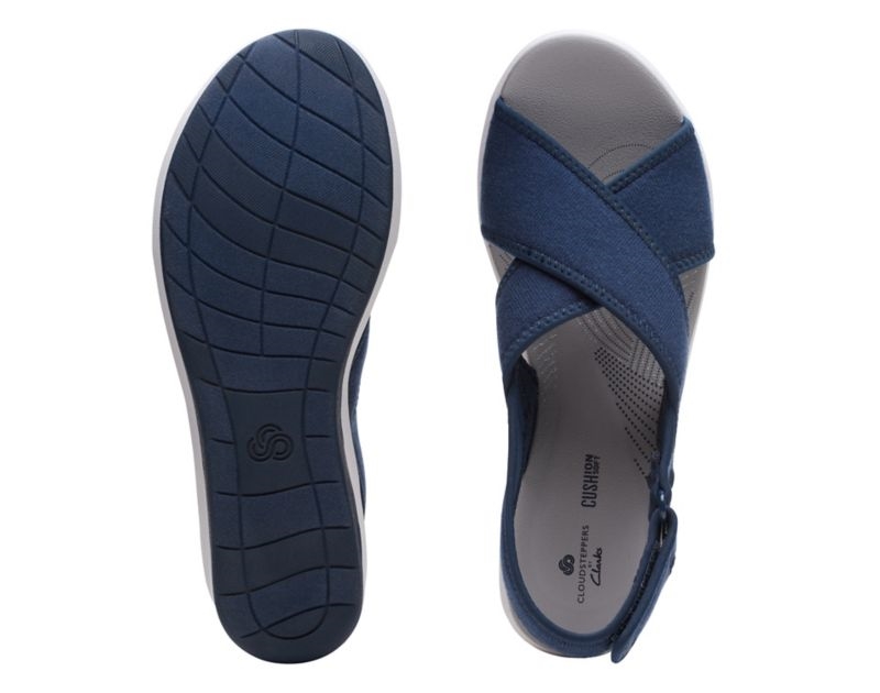 Clarks Step Cali Cove Wedge Sandals Navy Women - India U0W4480-Q9