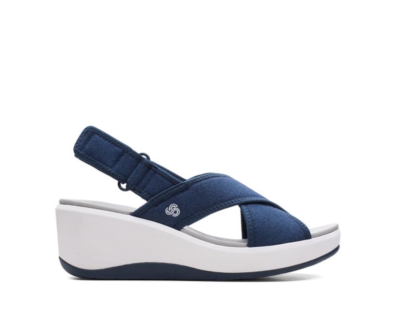 Clarks Step Cali Cove Wedge Sandals Navy Women - India U0W4480-Q9