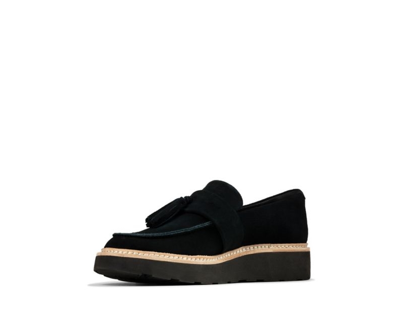 Clarks Trace Tassel Loafers Black Women - India A4D4955-V7