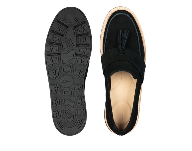 Clarks Trace Tassel Loafers Black Women - India A4D4955-V7