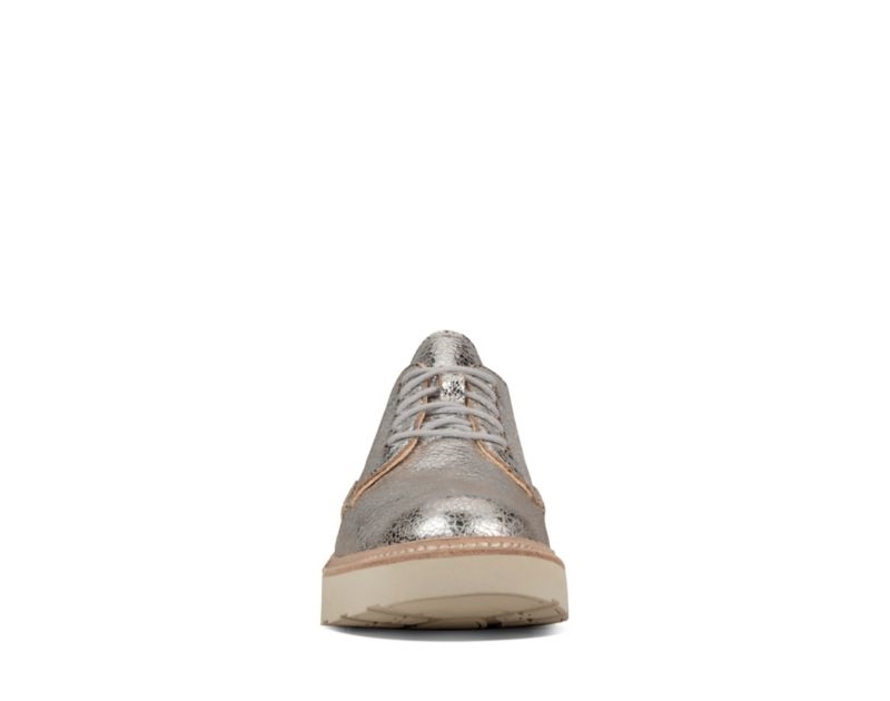 Clarks Trace Walk Flat Shoes Silver Metal Women - India H0K9421-N7