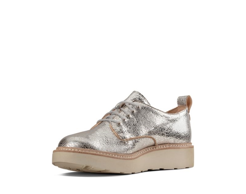 Clarks Trace Walk Flat Shoes Silver Metal Women - India H0K9421-N7