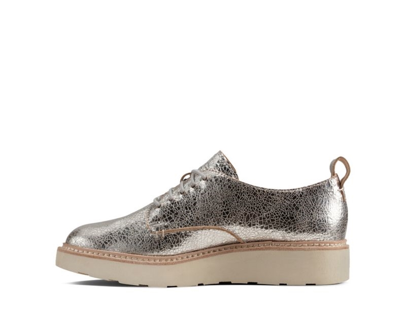 Clarks Trace Walk Flat Shoes Silver Metal Women - India H0K9421-N7