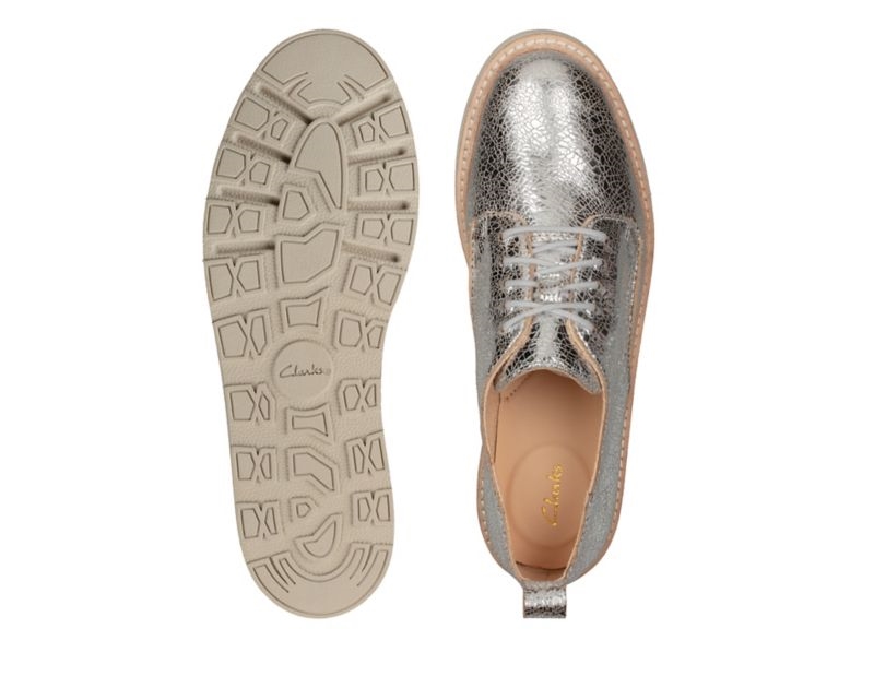 Clarks Trace Walk Flat Shoes Silver Metal Women - India H0K9421-N7