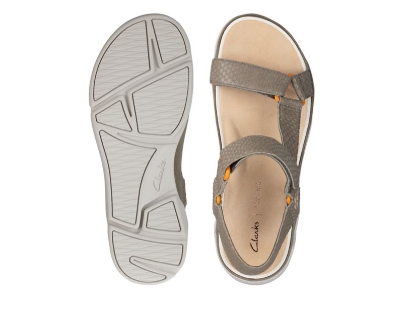 Clarks Tri Sporty Flat Sandals Olive Snake Women - India F7W2925-A2