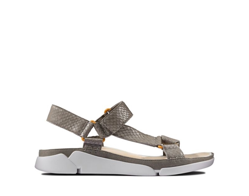 Clarks Tri Sporty Flat Sandals Olive Snake Women - India F7W2925-A2
